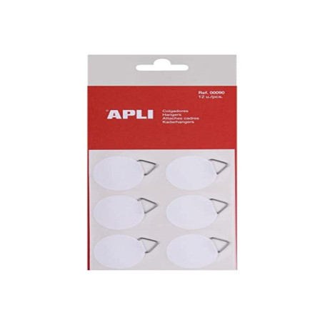 Apli Pochette de 12 attaches cadres adhésifs - Diamètre 30 mm - Coloris : Blanc 38710 Assorties