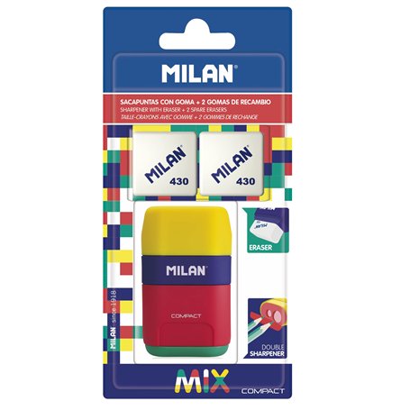 MILAN BYM10315 Compact Mix Taille-crayons avec 2 Caoutchouc de remplacement