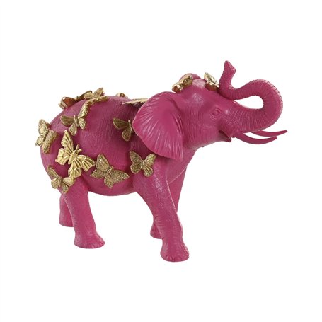 Figurine Décorative Home ESPRIT Doré Fuchsia Eléphant 26 x 13