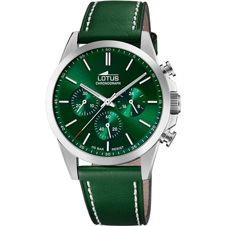Lotus Montre pour Homme 18990/3 Chrono Boîtier en Acier Inoxydable Gris Bracelet en Cuir Vert