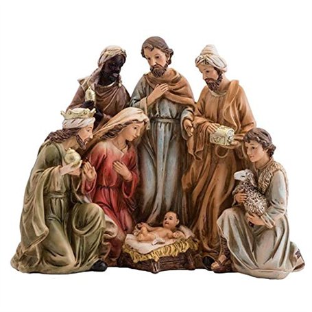 Crèche Classique avec Rois de 1 pièce en résine de 22 x 18 cm