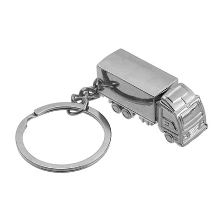 Porte-clés de camion 3D argenté - Porte-clés en forme de trailer conducteurs transporteurs livreurs - Accessoire pour camionneur