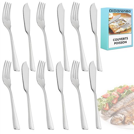Couverts poisson 12 pieces acier inox poli avec 6 pelles a poisson et 6 fourchettes a poisson