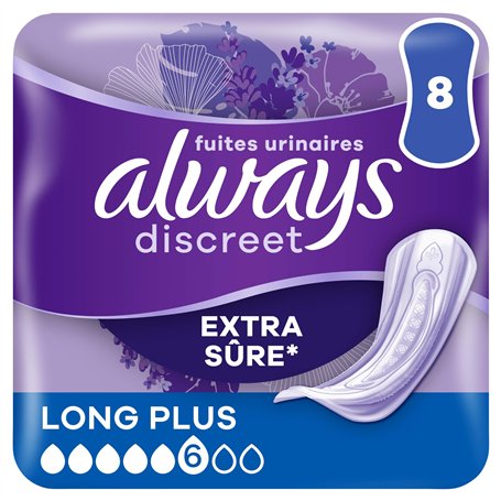 Always Discreet Serviettes Pour Fuites Urinaires Femmes Long Plus 8 Serviettes Protection Extra Sûre Et Discrétion Optimale