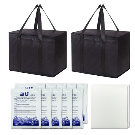 2 pièce Grand Sac Isotherme (40L+40L) + 10 pièce banquise,Noir Sac Isotherme Courses(41x26x33cm),Pliable Sacs isothermes,glacièr