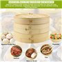 HEKOBAG Cuiseur Vapeur en Bambou à 2 Étages, Ø 21 cm, avec 5 Tapis de Cuisson pour Boulettes, Légumes, Riz