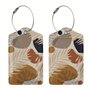 Richugui Lot de 2 étiquettes de bagage en cuir synthétique avec rabat d'intimité, motif de plantes marron galets pour valise, ét