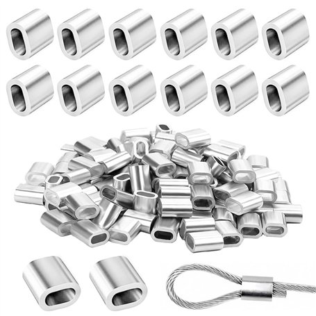150 Pièces Manchon en Aluminium M4 Clip à Sertir en Aluminium Ovale Manchon de Boucle Manchons de Câble en Aluminium Ferrules à