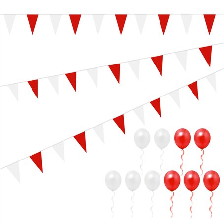 Banderoles Rouges et Blanches de 40 m et 10 Ballons