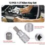 12 Pièces Jeu de Douille Allen 1/2, 5-22mm Douilles à Choc Hexagonales, Douille Allen Douilles en Acier à Outils Avec étui Porta