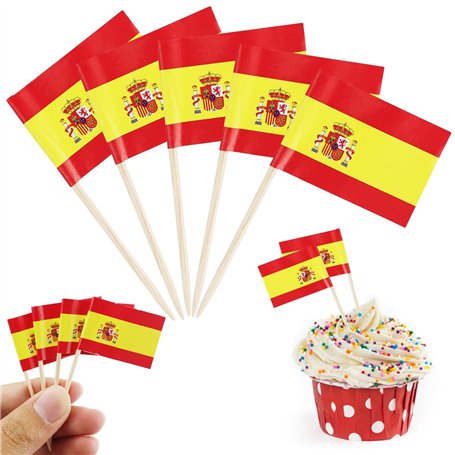 Lot de 110 cure-dents drapeaux espagnols - Décoration espagnole - Petit mini cure-dents pour l'Euro 2024 - Euro - Concours olymp