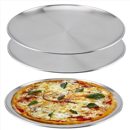 NAMYEUT Lot de 3 plaques à pizza rondes en acier inoxydable argent de 26 cm - plaque à pizza ronde pour four - Plaque de cuisson