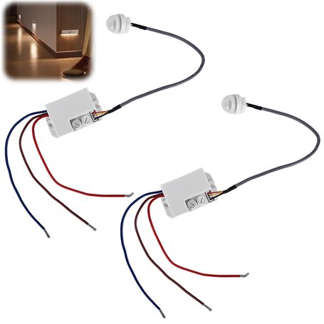 Lot de 2 mini détecteurs de mouvement 220 V : IP65 Mini détecteur de mouvement infrarouge encastré