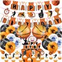 Doyomtoy Lot de 38 ballons de basket-ball d'anniversaire Bannière d'anniversaire Ballon en aluminium Décoration de fête de baske