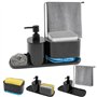 Druuzyl Distributeur de Liquide Vaisselle et Savon Cuisine 4 en 1 - Noir avec Support Éponge et Porte-Torchon