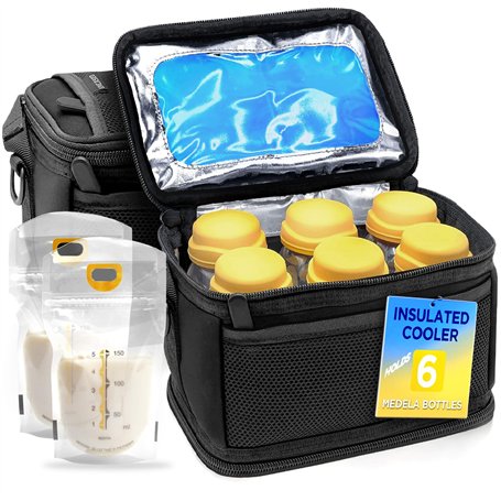 Encased Sac isotherme pour lait maternel conçu pour 6 bouteilles de lait Medela Express – Sac de rangement isotherme avec blocs