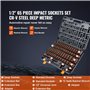 VEVOR Jeu de Douilles à Choc 1/2" Jeu de 58 Douilles à Impact avec Outil à Cliquet 6 Pans en Acier Allié CR-V HRC 42-48 Solide R