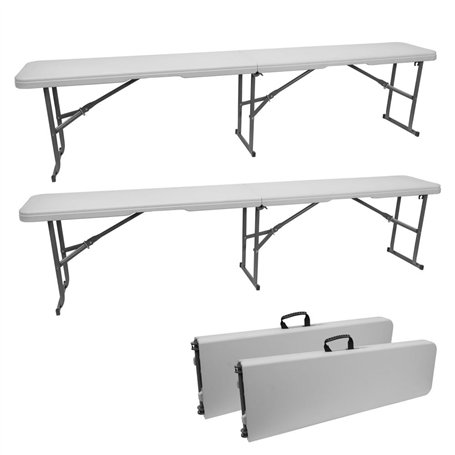 Oxeo 2 Bancs pliants Blancs-Bancs pliants Jardin- Bancs pliants Camping - 182X28X43cm - Poignée de Transport