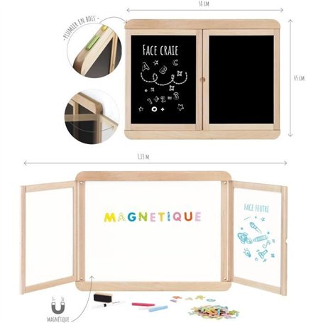 Tableau mural triptyque magnétique - JEUJURA - Ardoise centrale magnétique