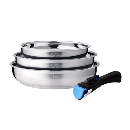 Arthur Martin AM2208 Set de 3 poêles Acier Inoxydable Poignée amovible Tous feux dont induction