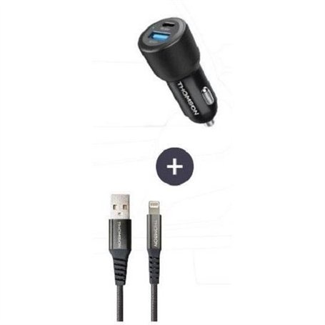 Pack chargeur + câble - THOMSON - Chargeur de voiture 60 W - Câble USB-A vers L 3A
