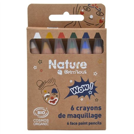 Grim'Tout - Nature Set de 6 Crayons de Maquillage Facial - Certifiés Bio - Maquillage de Fête pour Enfant et Adulte : Anniversai