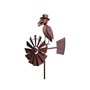 Girouette à Piquer avec Décor Corbeaux et Eolienne Tuteur Mobile à la Force du Vent Fer Marron 30x50x156cm