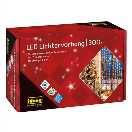 Idena 31856 - Rideau lumineux à 300 LED en blanc chaud