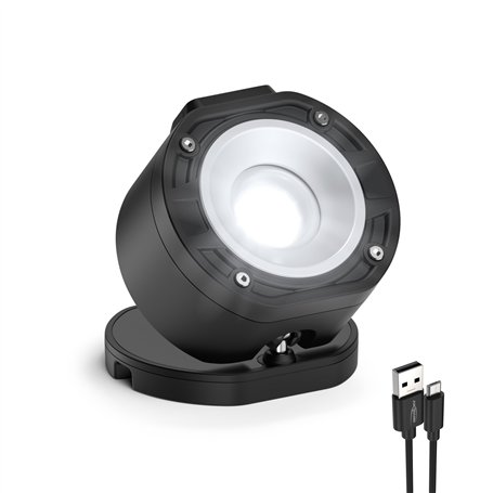 ANSMANN Projecteur chantier FL1100R – Projecteur LED COB 10W rechargeable et pivotant – Lampe de travail d'une puissance de 1 10