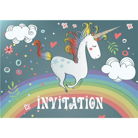 Edition Colibri (10754 FR 10 invitations en Français LICORNE SUR L'ARC-EN-CIEL: lot de 10 cartes d'invitation tendres et illustr