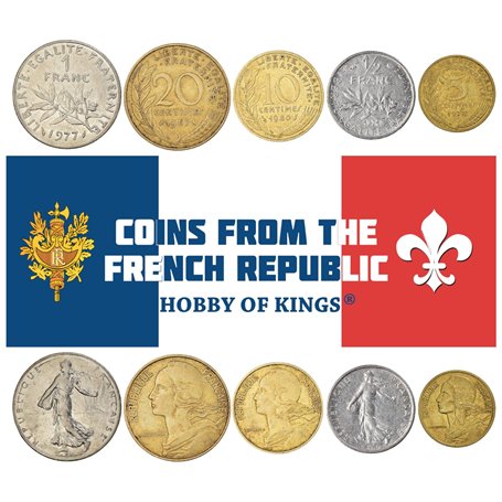 Lot de 5 pièces de monnaie françaises d'Europe | Vieilles pièces de monnaie françaises de collection | Choix parfait pour votre