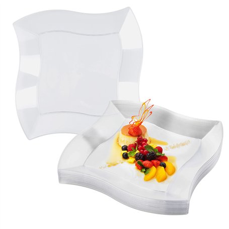 MATANA 20 Assiettes Transparentes en Plastique Dur pour Anniversaires