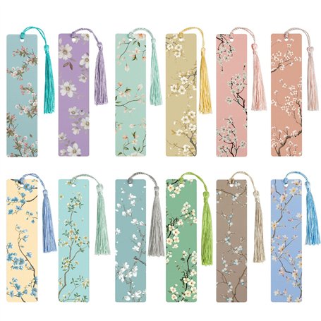 BETESSIN Lot de 12 Marque-pages Branche de Fleur en Papier avec Pompon Bookmarks Marqueur Livre Cadeau pour Enseignants Étudiant