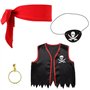 GEBETTER 1Kit Costume Déguisement Pirate Bandeau Cache-Oeil Gilet Boucle d’Oreille Accessoire Carnaval Halloween Anniversaire Fê