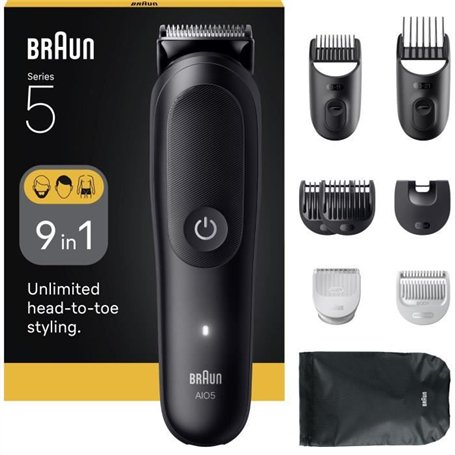 Tondeuse cheveux et barbe - BRAUN - AIO5540 - 120 min - 14 réglages - Noir