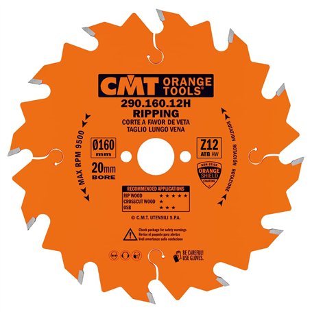 CMT déchirures Lame de scie circulaire 12 dents carbure de tungstène Micrograin 160 x 20 mm