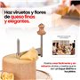 Iris Barcelona Coupe-fromage horizontal avec planche en bois ronde et couvercle transparent, axe central rotatif avec lame pour