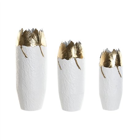 Ensemble de 3 Vases Home ESPRIT Blanc Doré Métal 21 x 21 x 55 cm (3 Pièces)