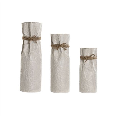 Ensemble de 3 Vases Home ESPRIT Beige Métal Corde 17 x 17 x 54 cm (3 Pièces)