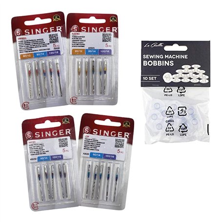 Singer Lot de 20 Aiguilles pour Machine à Coudre Stretch universelle Coton Cuir et Jeans 130/705 H-S H-LL H-J 2020 2026 2032 204