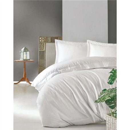 Parure de lit - 1 housse de couette 220 x 240 cm + 2 taies d'oreiller 60 x 60 cm - Satiné 100% coton - Blanc