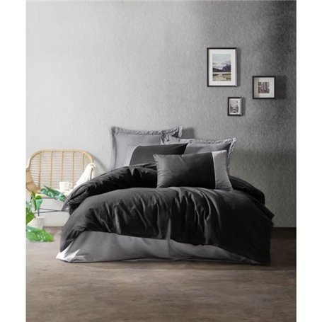 Parure de lit - 1 housse de couette 220 x 240 cm + 2 taies d'oreiller 60 x 60 cm - 100% coton ranforcé - Noir