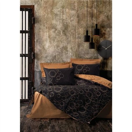 Parure de lit - 1 housse de couette 220 x 240 cm + 2 taies d'oreiller 60 x 60 cm - 100% coton ranforcé - Cuivre