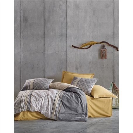 Parure de lit - 1 housse de couette 220 x 240 cm + 2 taies d'oreiller 60 x 60 cm - 100% coton ranforcé - Gris