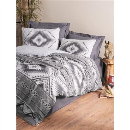 Parure de lit - 1 housse de couette 220 x 240 cm + 2 taies d'oreiller 60 x 60 cm - 100% coton ranforcé - Anthracite