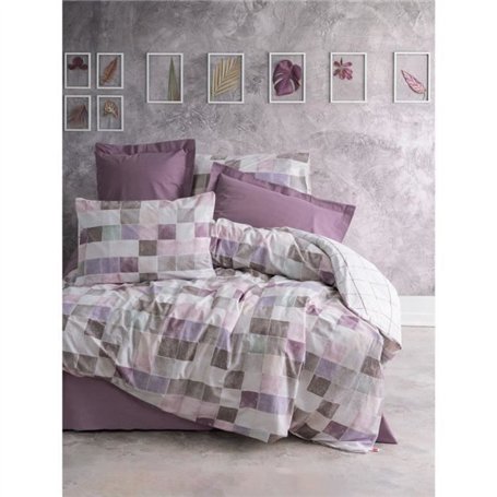Parure de lit - 1 housse de couette 220 x 240 cm + 2 taies d'oreiller 60 x 60 cm - 100% coton ranforcé - Rose
