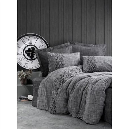 Parure de lit - 1 housse de couette 220 x 240 cm + 2 taies d'oreiller 60 x 60 cm - 100% coton ranforcé - Gris