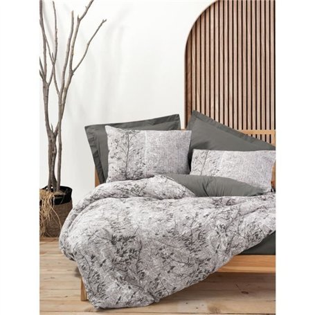 Parure de lit - 1 housse de couette 220 x 240 cm + 2 taies d'oreiller 60 x 60 cm - 100% coton ranforcé - Brun