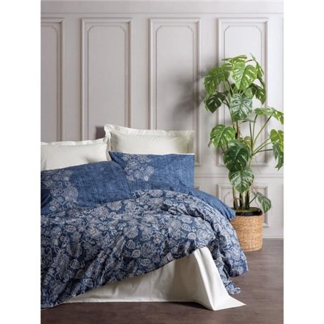 Parure de lit - 1 housse de couette 220 x 240 cm + 2 taies d'oreiller 60 x 60 cm - 100% coton ranforcé - Bleu
