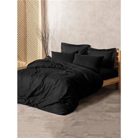 Parure de lit - 1 housse de couette 220 x 240 cm + 2 taies d'oreiller 60 x 60 cm - 100% coton ranforcé - Noir